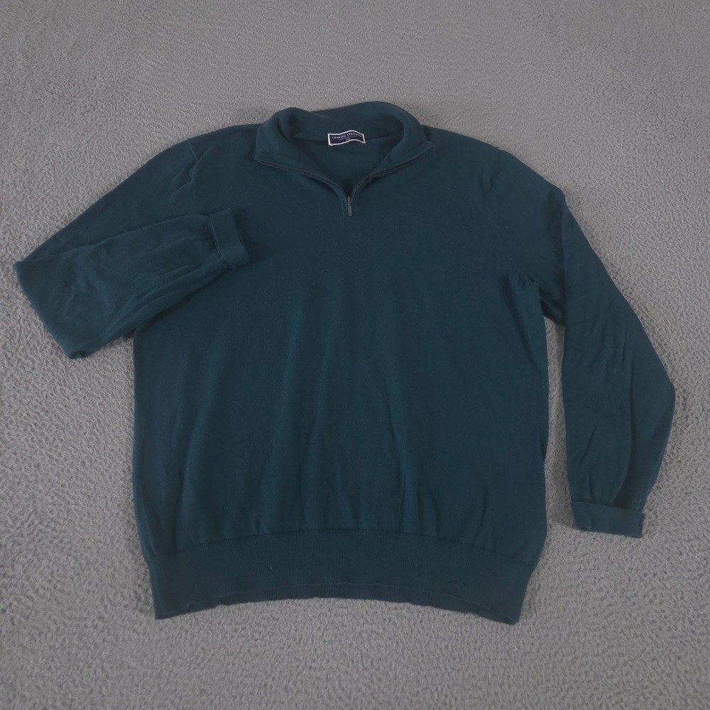 Charles Tyrwhitt Sweater Mens Large‎ Teal Green 100% Cotton Quarter Zip Pullover